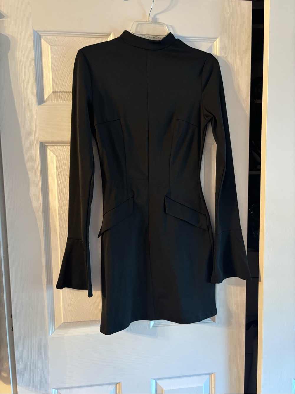 Black Long-Sleeve Mock Neck Mini Dress